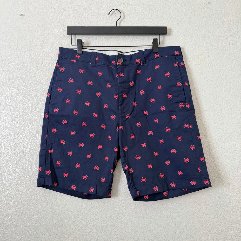 J Crew Factory 9" critter flex khaki short navy blue red crab print AL101